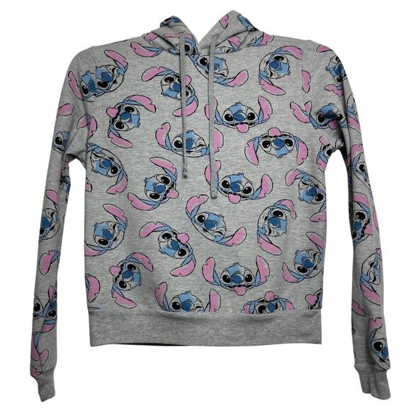 Disney XS Stitch Character Print Gray Hoodie Sweatshirt 100% Polyester Long Slee - Picture 1 of 6